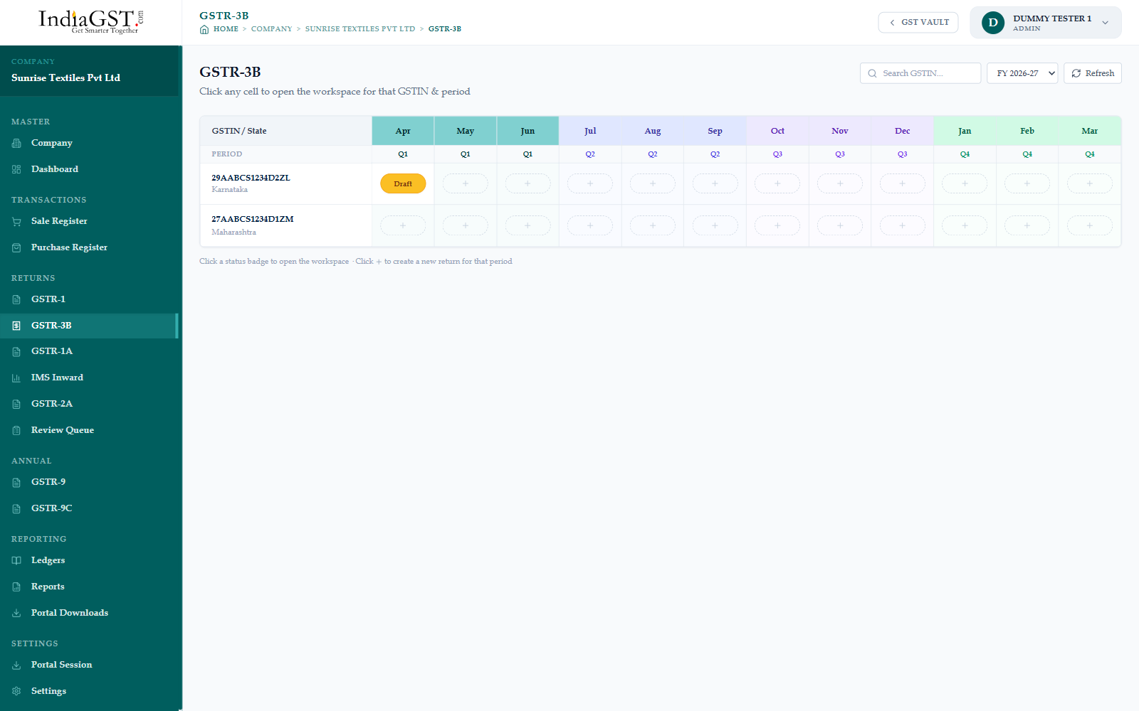 GSTR-3B return interface